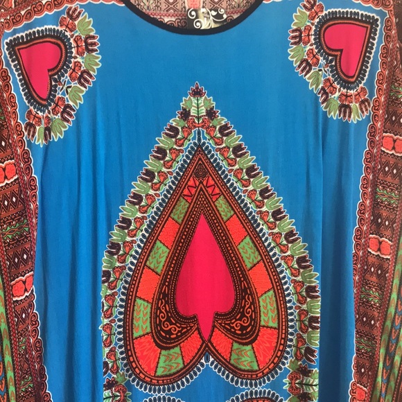 NWT boho graphic print heart blue -💯 cotton dress! Perfect heat wave dress! - Picture 5 of 13